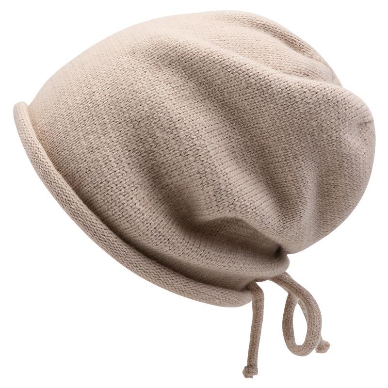 Baotou Hat Men's All Match Woolen Hat Drawstring Design Pile Hat Large Head Circumference Warm Knitted Hat Trendy