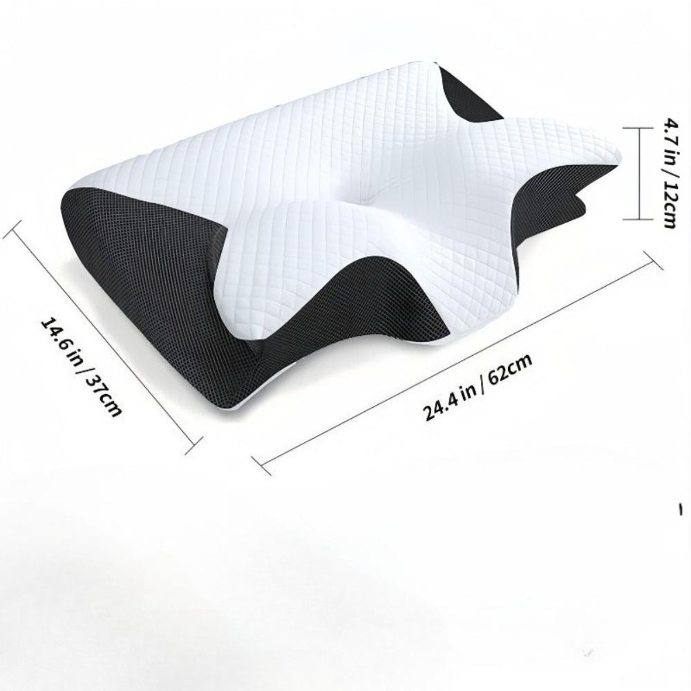 Ergonomic butterfly-shaped cervical pillow, made of memory foam, relieves pain.