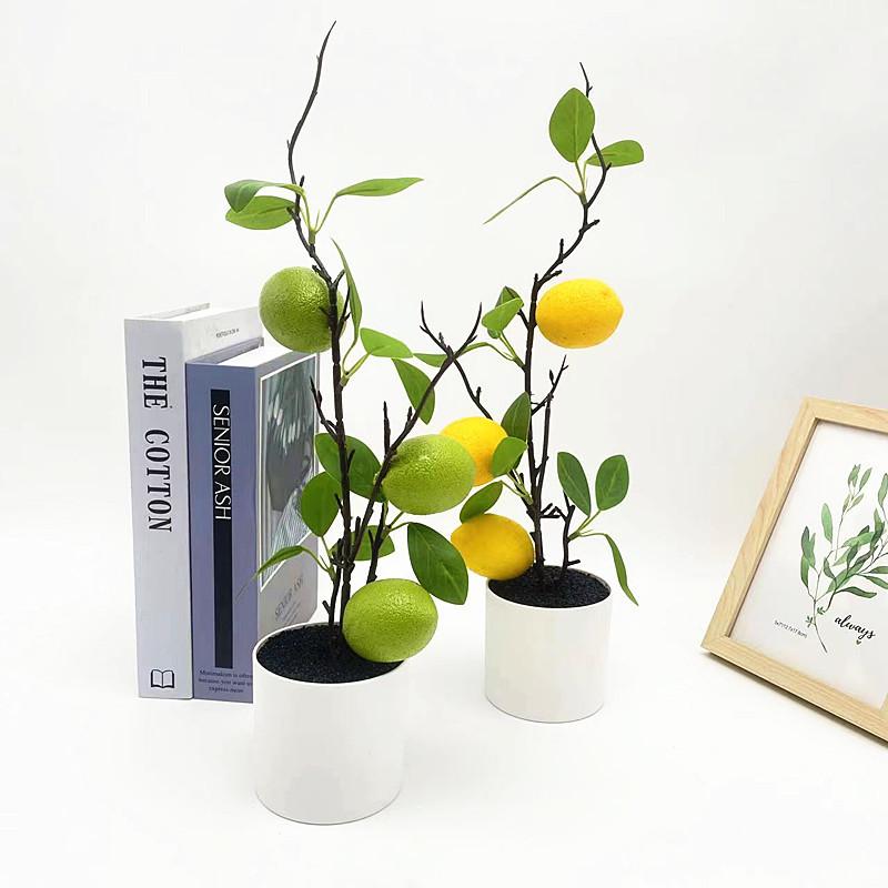 Green Lemon Plant Decor With Faux Fruits For Home Styling And Props Photography