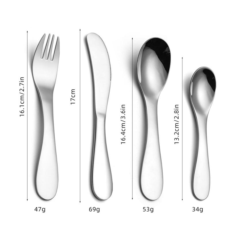 4 Pcs/set 304 Stainless Steel Children  Western  Steak  Tableware Ergonomics scratch-resistant