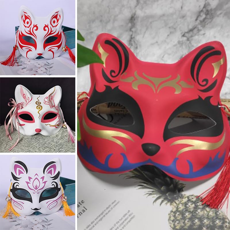 Fox mask bells tassels half Japanese style cosplay accessory stylish cute fireworks festival summer theater school disguise items Halloween tools set)