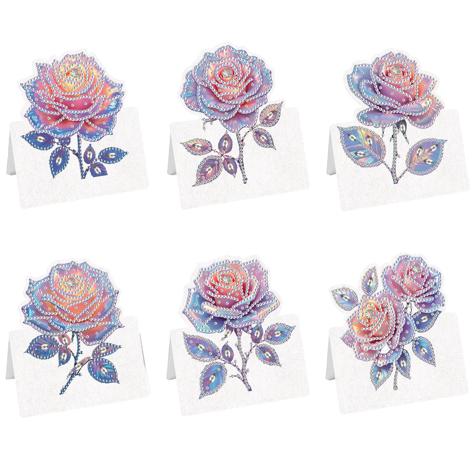 

6pcs Flower Butterfly DIY Diamond Art Handmade Cards with Envelopes Diamond Painting Cards for Adult Beginner Holiday Blessing ярко-розовый