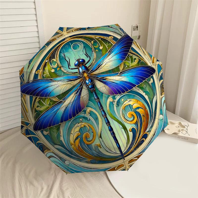 

1pc Dragonfly Art Nouveau Automatic Open/Close Umbrella with Windproof, 8-Rib Sturdy Canopy, Durable Ribs, Fashionable Design1256A