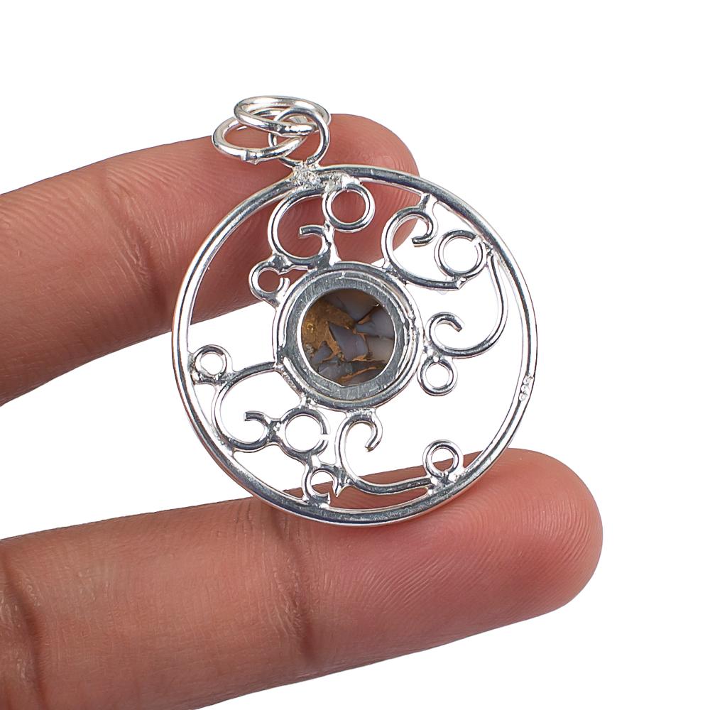 Natural Pink Opal Copper Turquoise Gemstone 925 Sterling Silver Handcrafted Daily Wear Pendant 1.45" For Love PP-24-28