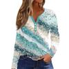 Women's Fashion Casual Printed V-Neck Long Sleeve Decorative Button T-Shirt Top