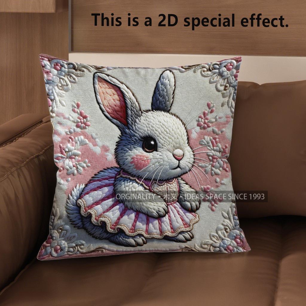 

2D Cute Bunny Dress Pattern Cushion Covers Pattern Cushion Cover Suitable For Sofa Bedroom Car Pillow Cover 40x40cm