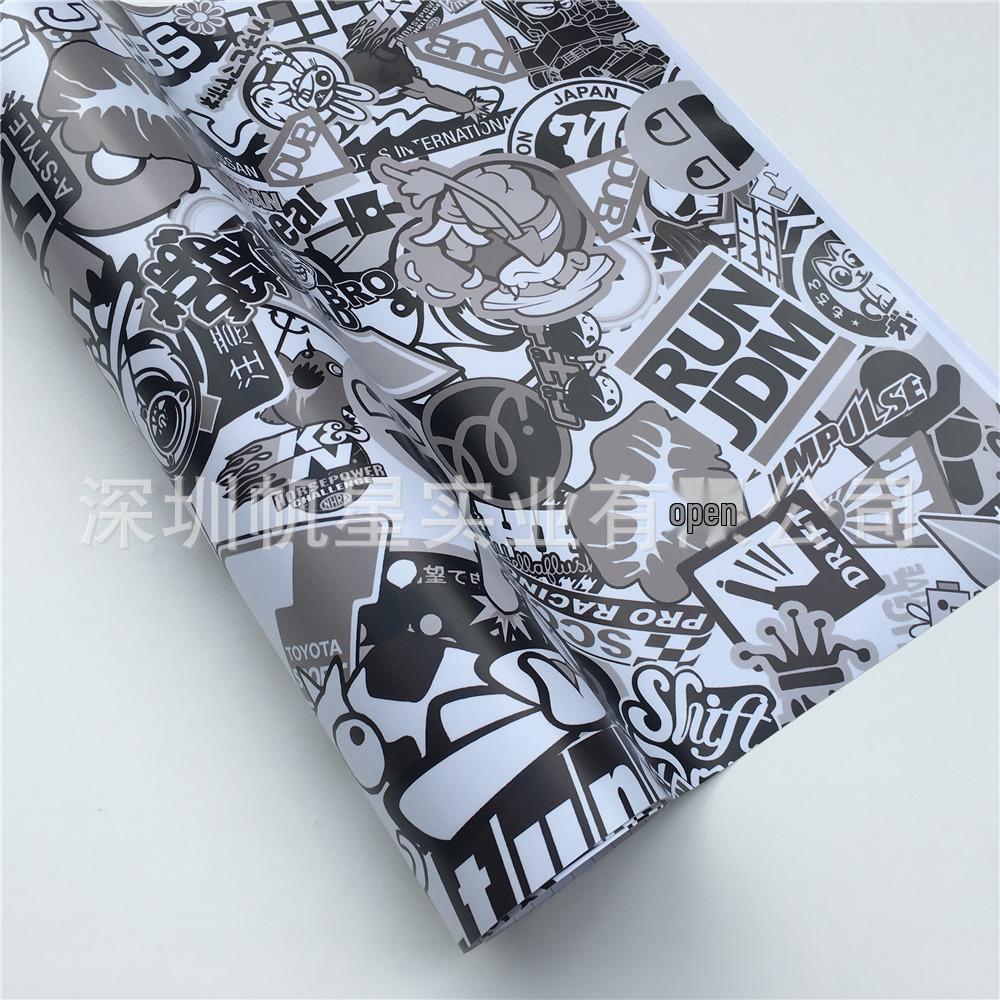 Exclusivas Pegatinas Envolventes de Grafiti Camuflaje Blanco y Negro para Coche y Motocicleta para Personalización Personalizada