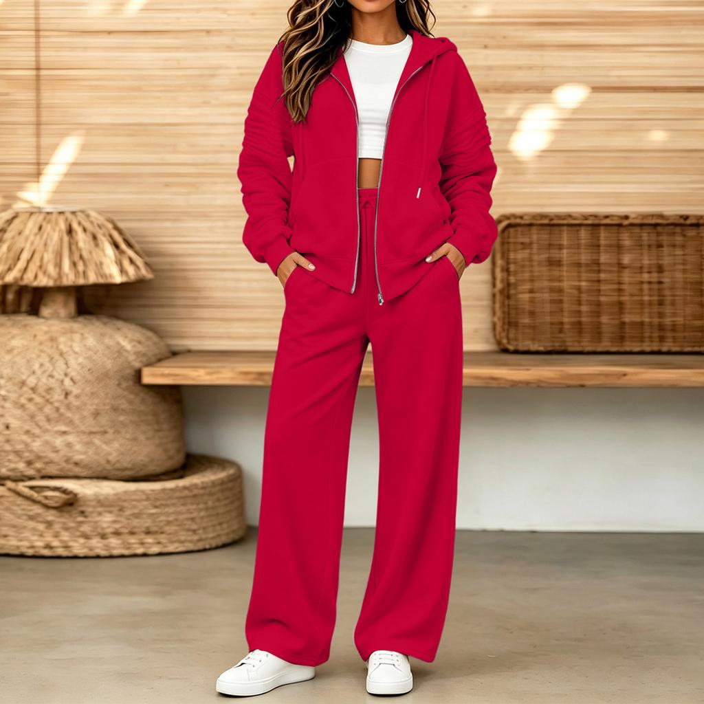 Women's Casual Two Piece Set with Zipper Cardigan and Long Pants, Fall Winter Comfortable Everyday Outfit