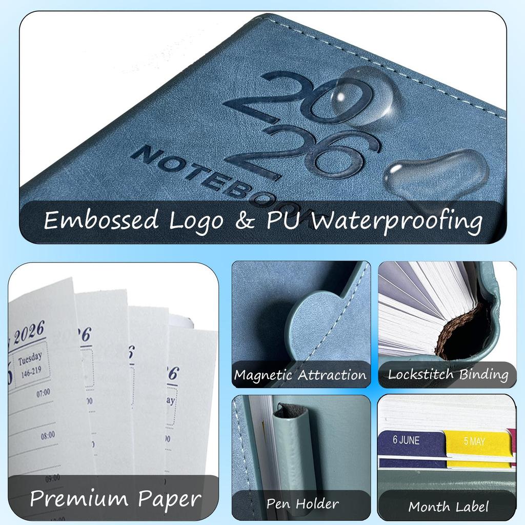 2026 Weekly Planner Notebook (Jan-Dec), 21.5cmx15.5cm A5 Planner PU Magnetic Relief Cover, Agenda 2026 Appointment Book