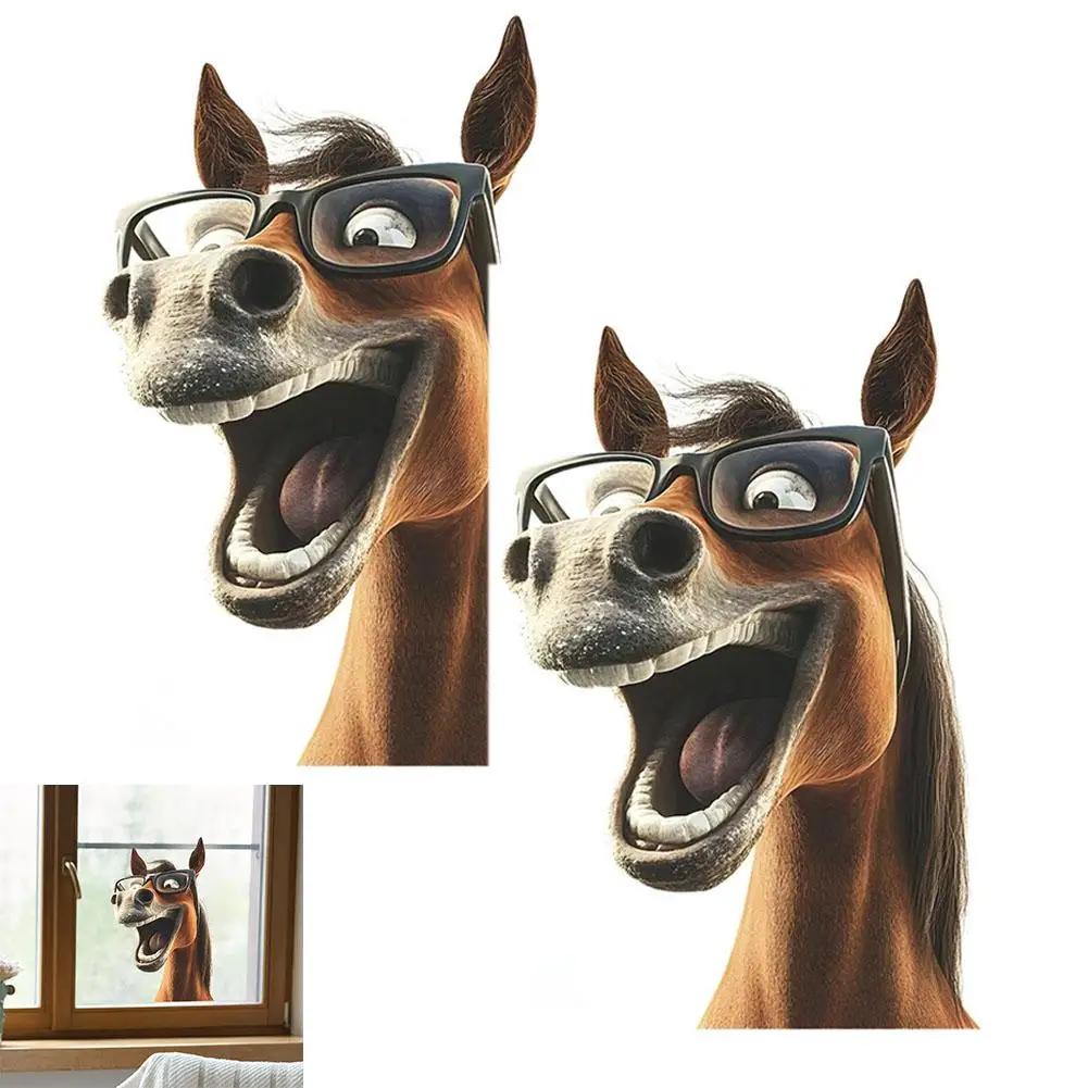 Funny Cartoon Horse Glass Window Stickers Home Decor Creative Funny Animal Decals Wall Sticker For Home Office Decor P7Z8