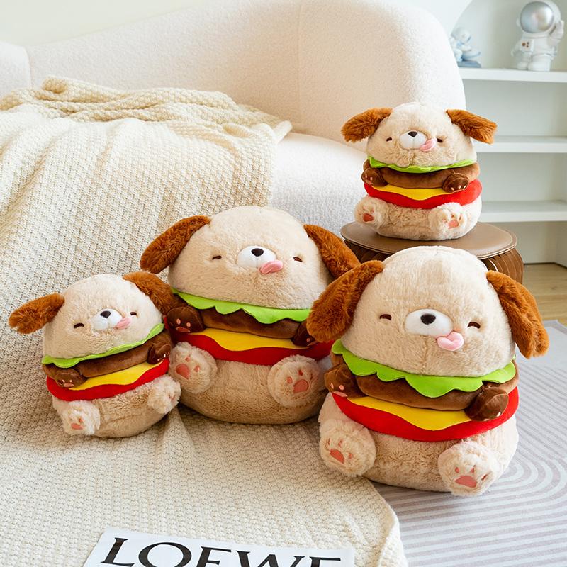 Creative Dog Burger Plush Toy Stuffed Soft Plushies Hamburger Puppy Pillow Sofa Cushion Cute Room Decor Boy Girl Birthday Gift