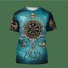 Summer Round Neck 3D Viking Symbol Pattern Print Top Fashionable Casual Short Sleeved Men's T-shirts