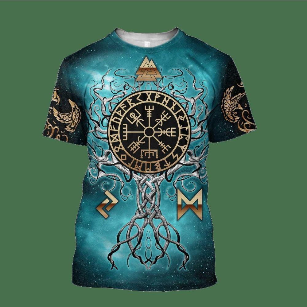 Summer Round Neck 3D Viking Symbol Pattern Print Top Fashionable Casual Short Sleeved Men's T-shirts