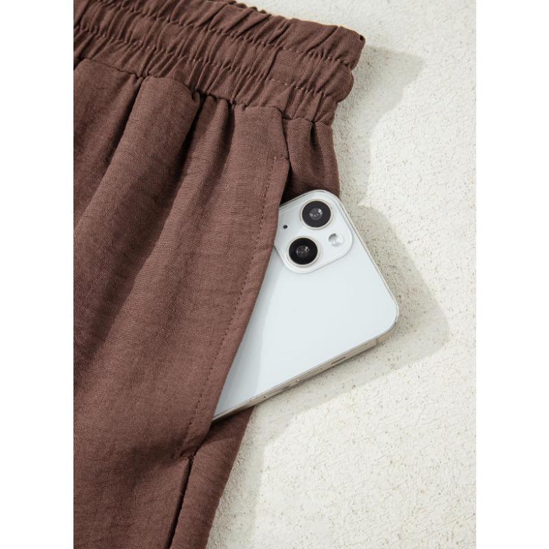 Casual Loose High Waist Solid Straight Hollow Out Wide Leg Cropped Pants For Women