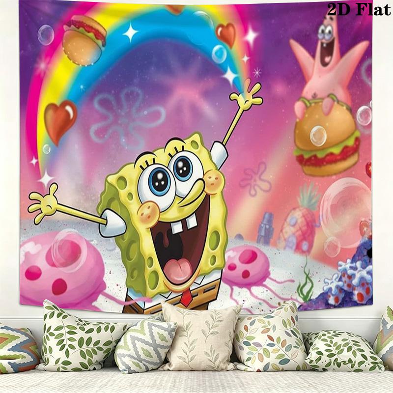 SquarePants Wall Tapestry Aesthetic Wall Hanging Printed Fabric Blanket Decorative Tapestries for Bedroom Living Room Home Decor