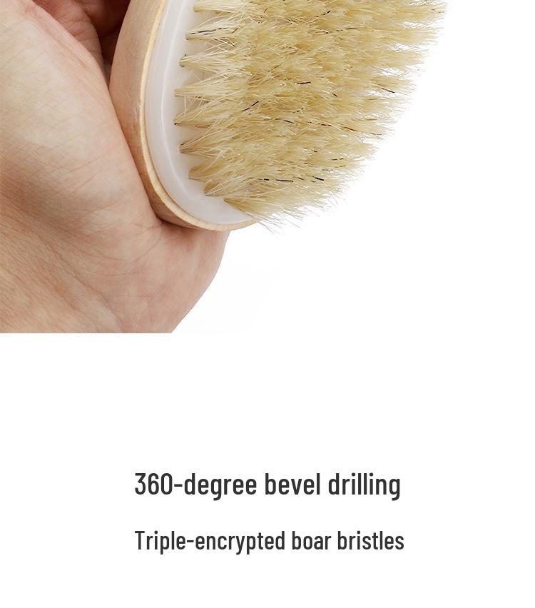 Portable Handheld Boar Bristle Bath Brush - Round Head Shower Back Scrubber