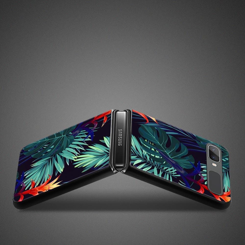 Phone Case For Samsung Galaxy Z Flip3 5g Back Pc Case For Samsung Z Flip Capa Black Shell Hard Fundas Vintage Banana Leaf Flower