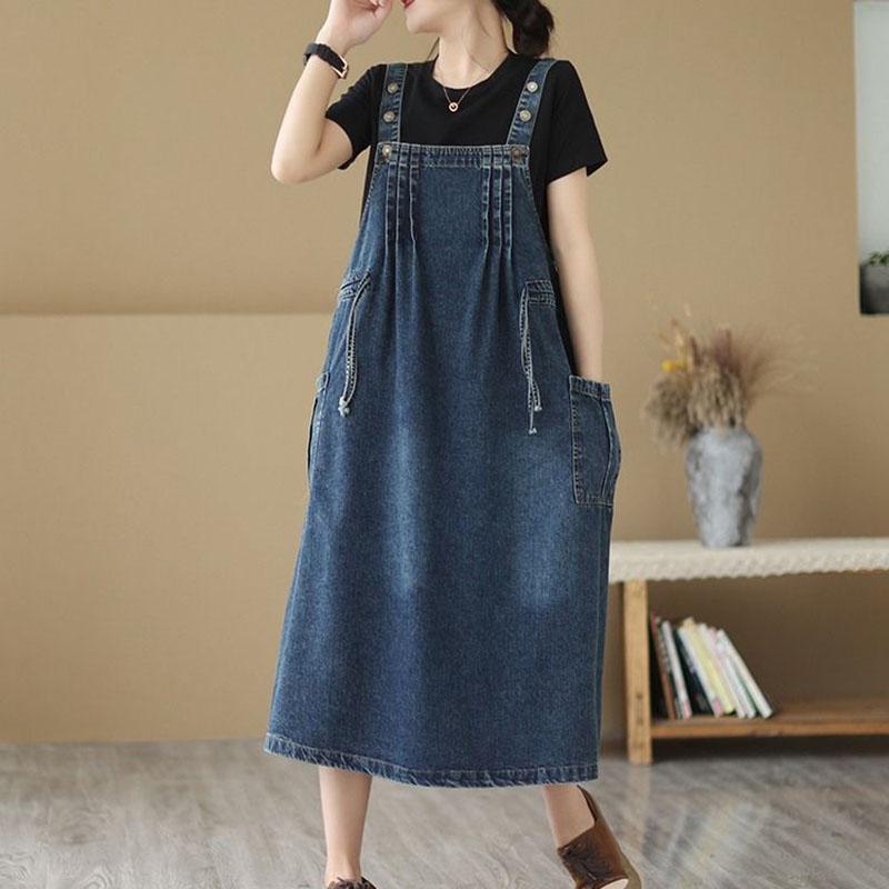 Oversized Women's Denim Skirt Spring Autumn Casual Suspenders Dress Cowboy Sleeveless Dress