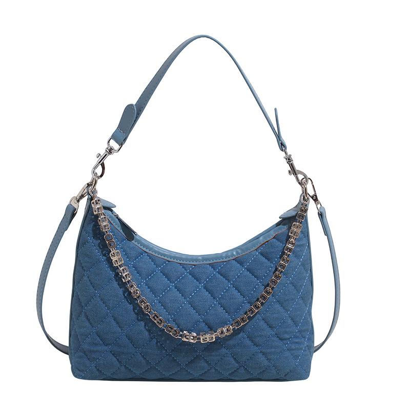 Denim Underarm Bag Women's 2025 New Trend Rhombus Embroidery Thread Chain Single Shoulder Oblique Span Bag Commuter Bag