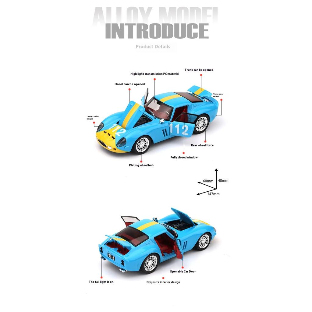 Simulated 1/32 Ferrari Track Version 250-GTO Car Model, Alloy Die-cast, Sound and Light, Children's Toy Car, Birthday Gift