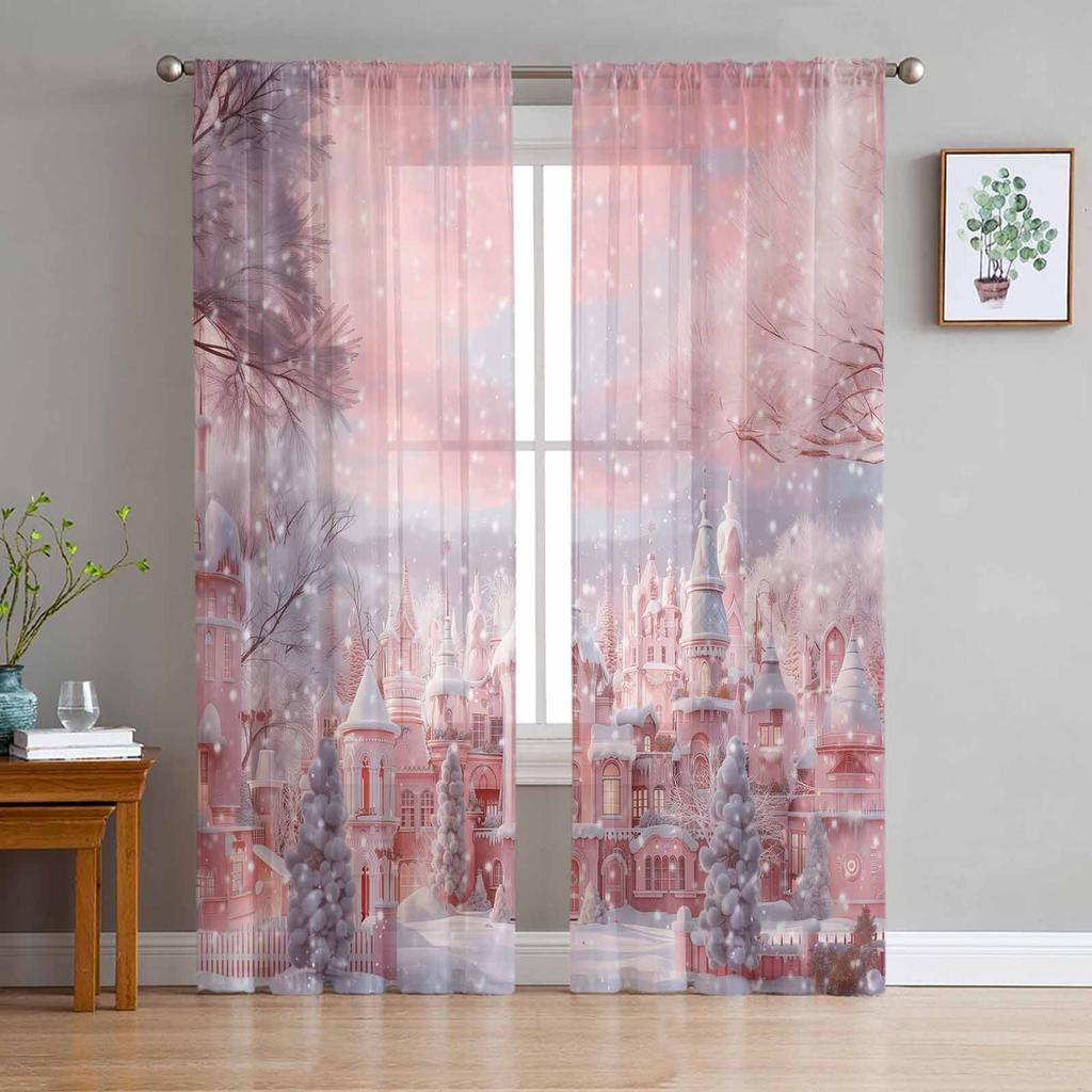 Christmas Western Santa Claus Curtains For Living Room Bedroom Home Decoration Window Voile Tulle Curtain Drapes