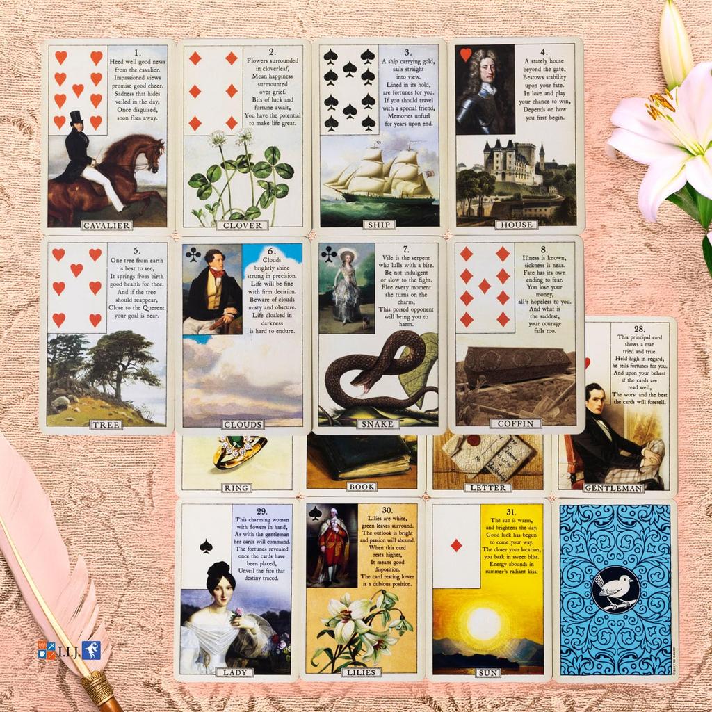 I.I.J Lenormand Blue Bird Lenormand Oracle Cards, Fortune Telling, with Japanese Instructions, Authentic
