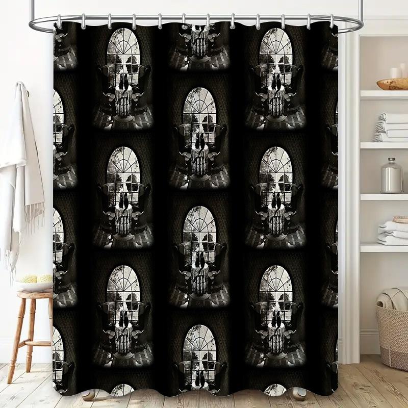 Gothic Horror Shower Curtain Skull Spooky Halloween Decor Bathroom Set Dark Art Home Textile Vintage Tapestry Wall Hanging