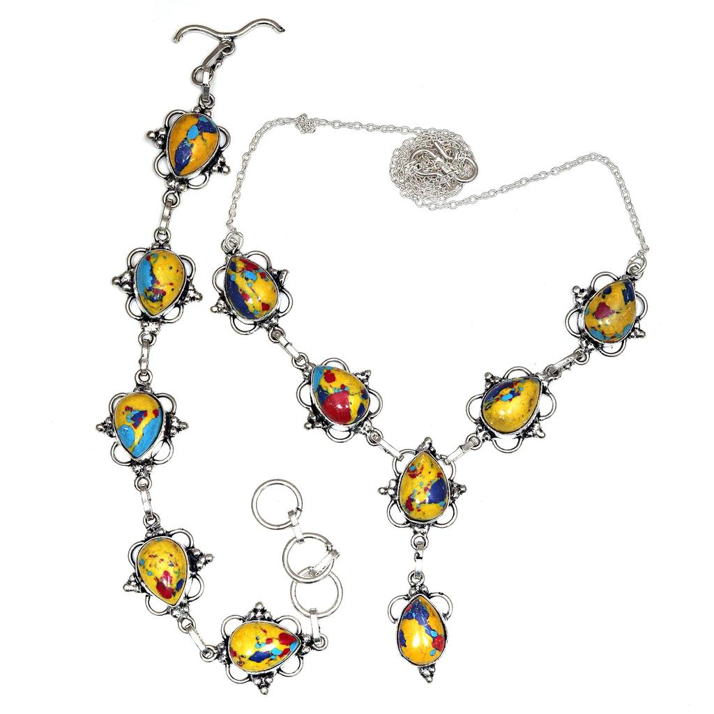 Jasper Jewelry Gemstone Plated-Mosaic Mosaic Ethnic Pendant Set