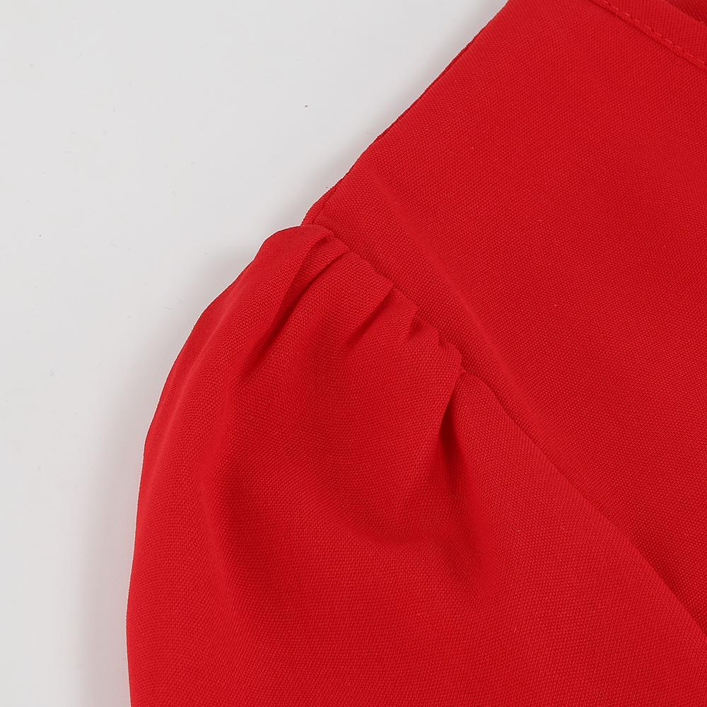Women Autumn Winter V Neck Long Sleeve Belt Solid Color Pleated High Waist Dress