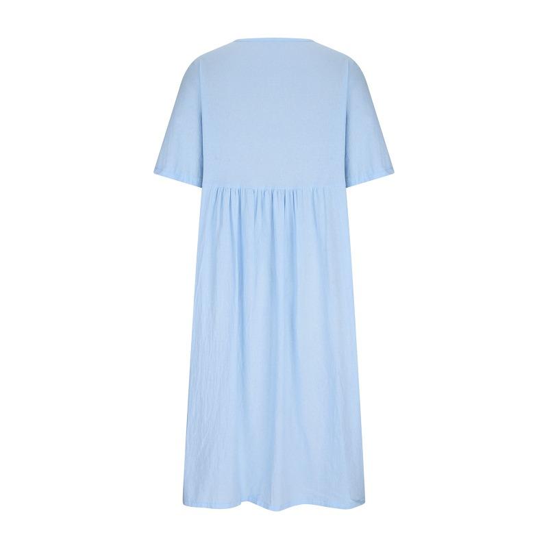 Übergröße Locker Baumwolle Leinen Rundhals Tasche Dreiviertelarm Midikleid