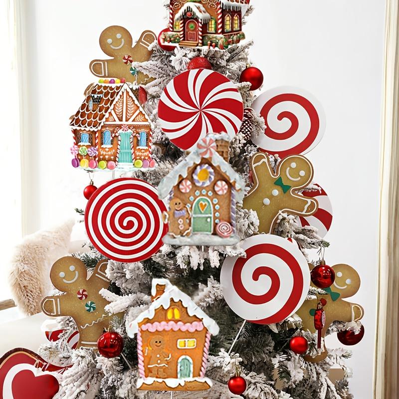 Décorations Sapin de Noël Picks Grand Bonhomme en Pain d'Épice Maison en Bonbons Sucette Picks de Noël pour Arbre Mignons Picks Bonbons Ornements