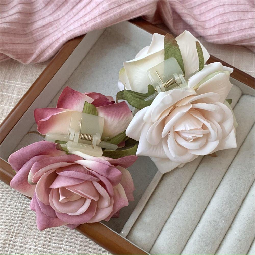 Ponytail Clip Rose Hair Clip Peony Flower Large Shark Clip Cute Flower Hair Claw  Daily