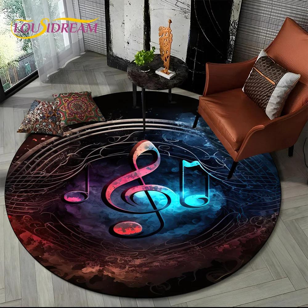 Kreskówkowy Kolorowy Nuta Muzyczna Partytura Okrągły Dywanik Dywan do Dekoracji Salonu Sypialni Pokoju Dziecięcego, Dywanik do Strefy Zwierząt Antypoślizgowa Mata
