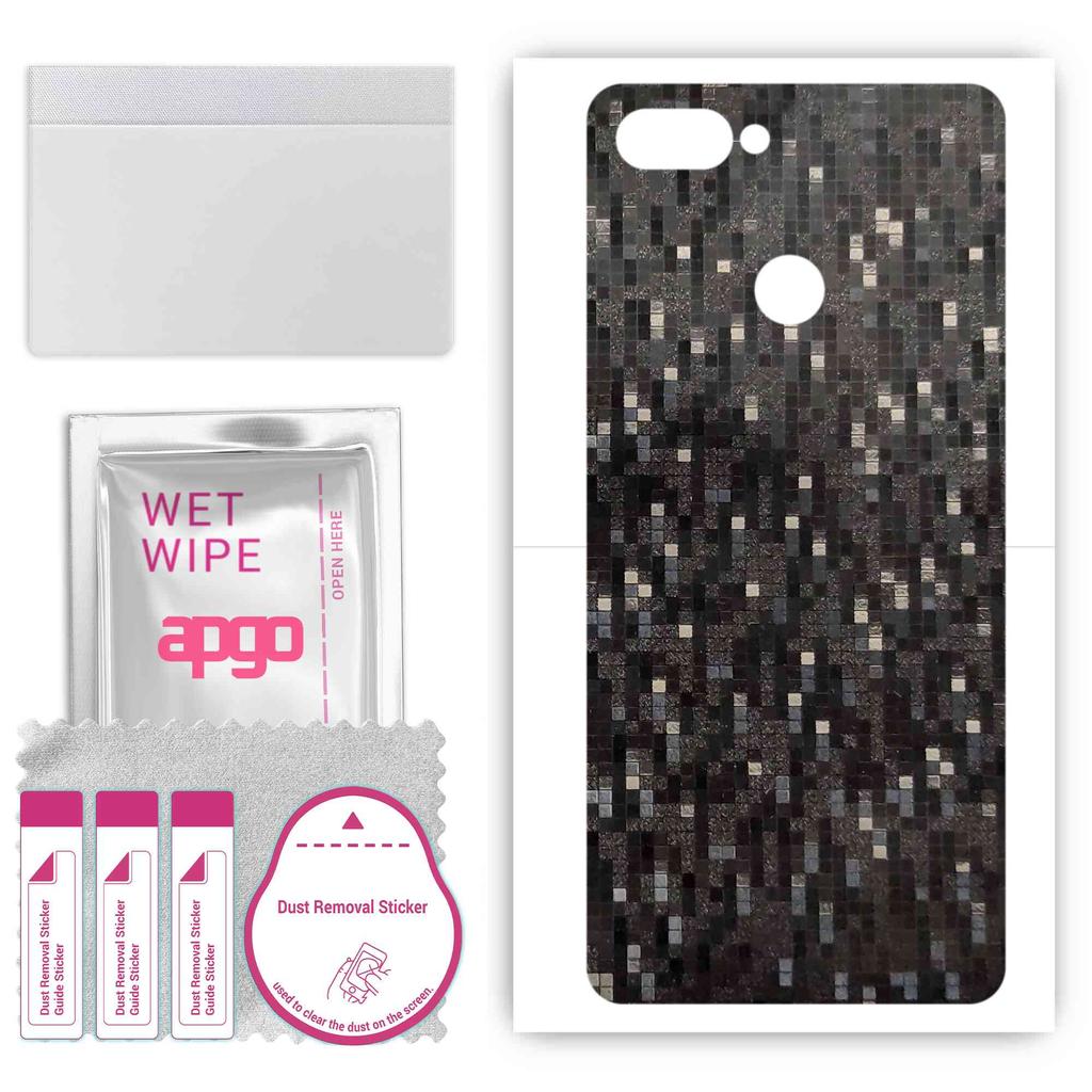 apgo Protective Skin Sticker for the Back Compatible with Realme U1, Wrap Film, Foil, Vinyl - Pattern Carbon Black Pixel