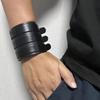Schwarzes Punk Rock Style Dreilagiges Armband mit breitem PU-Leder-Armband - Verstellbares Avantgarde und Modisches Punk-Armband