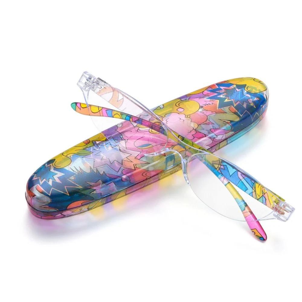 Mini Compact Oval Reading Glasses With Case Fashion Vintage Floral Readers Eyewear Women Men Anti Blue Light Presbyopia Glasses