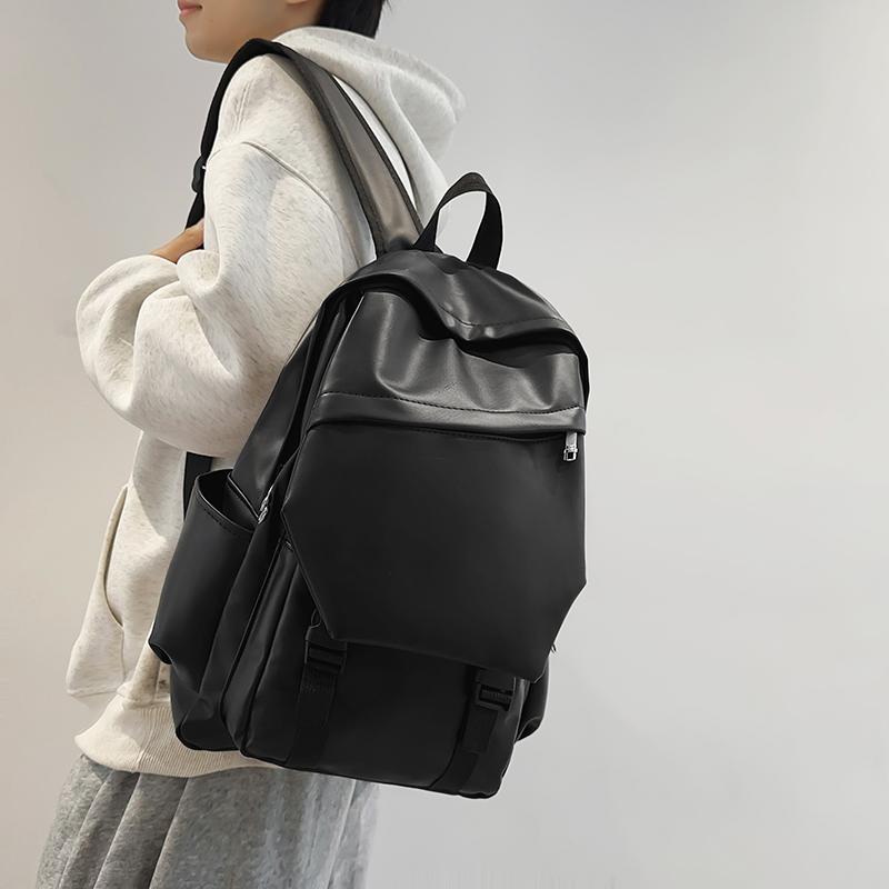 Men's Large Capacity PU Backpack Student Schoolbag Sports Computer Bag