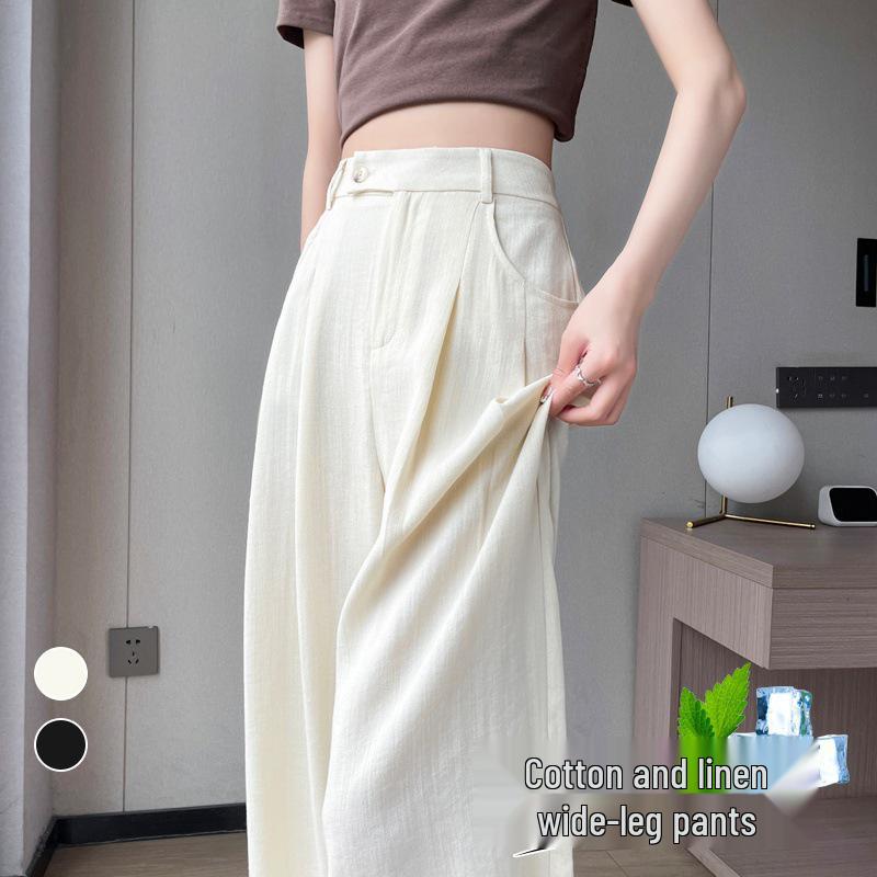 2026 Summer Women's High Waist Ice Silk Cotton Linen Wide-Leg Pants - Yamamoto Style Sun Protection