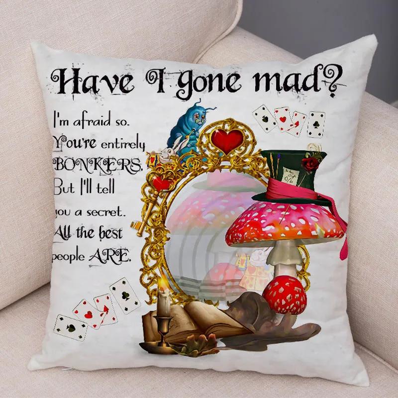 Alice In Wonderland Cushion Cover Cute Rabbit Cat Printed Sofa Pillow Vintage Home Decorative Pillow Case for Children Room