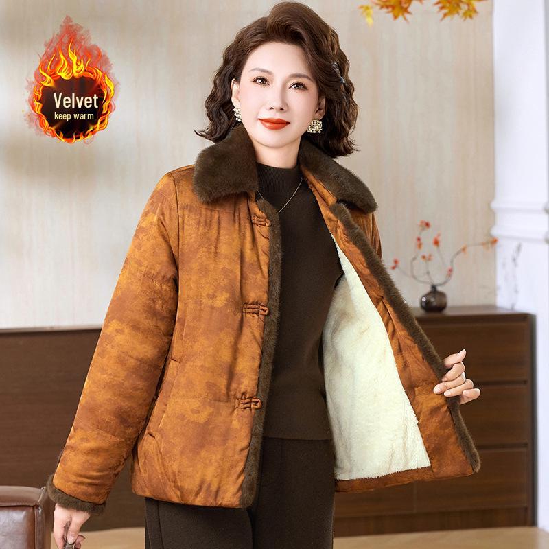 

Fashionable Winter Short Cotton Jacket for Mothers 2025: Stylish Mid-Aged and Elderly Women s Plus Velvet Warm Clothing 5XL (150-165 lbs) жовтий/кавовий