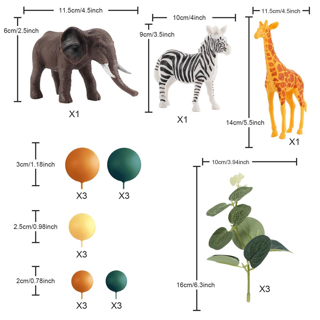 21PCS Realistic Safari Jungle Animal Cake Toppers Colorful Balls Cake Decorations for Wild Themed Birthday  Party Supplies