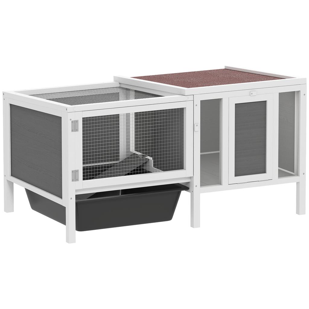 Outdoor Rabbit Hutch with House, Running Area and Tray, Made of Wood, Metal and PET, 105x57.5x51.5 cm, Grey