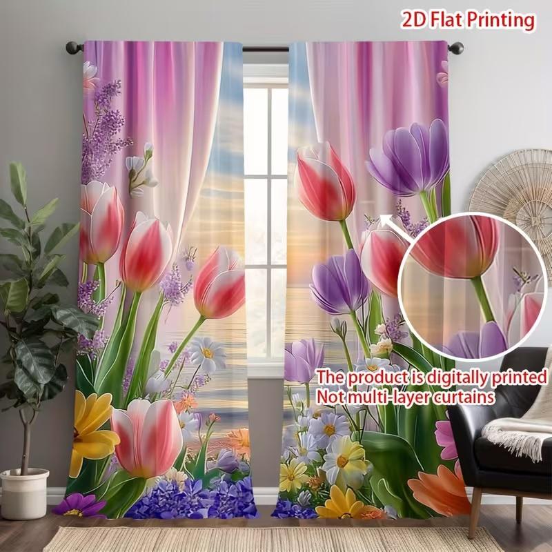 2 Pcs Colorful narcissus print curtains,suitable for bedroom,living room kitchen decoration,home decoration,window decoration