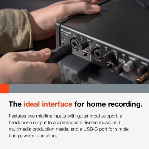 TASCAM US-2X2HR 2-Mic, 2-In/2-Out 24-bit/192kHz High-Resolution USB Audio/MIDI Interface for YouTube, Music Production, Live Streaming, and DTM