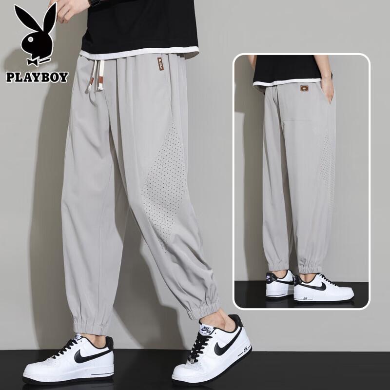 PLAYBOY Men s 2026 Summer Ice Silk Quick-Dry Casual Jogger Pants 4XL