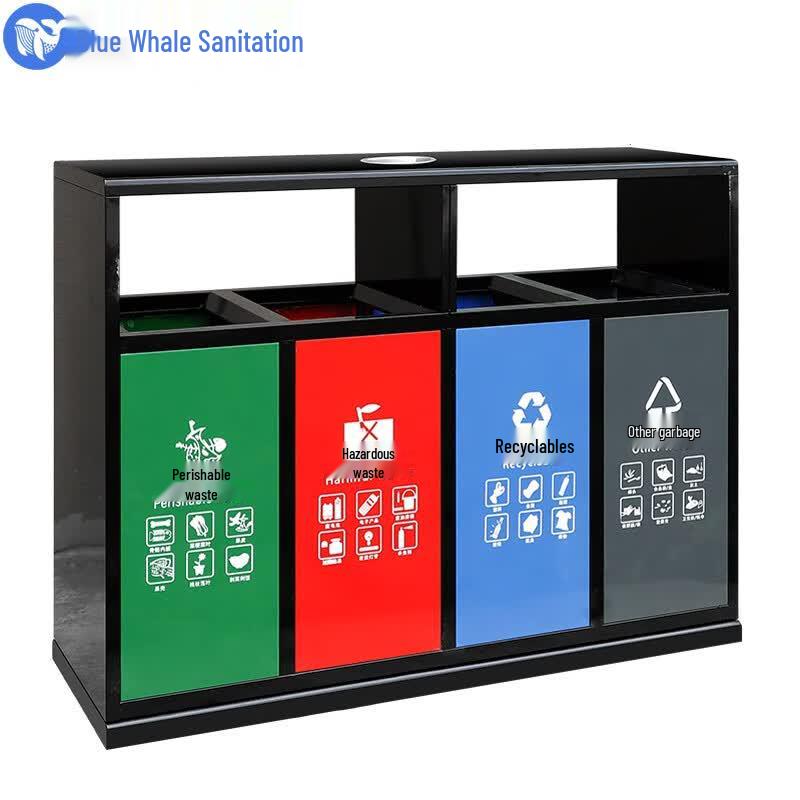 Commercial Four-Compartment Galvanized Recycling Bin