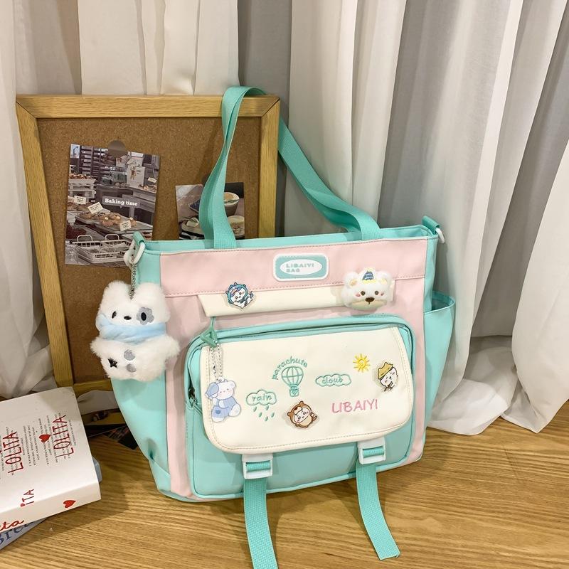 Contrasting Color Junior High School Students' Large Capacity Schoolbags  Female High School Students' Shoulder Bags  Balloon Badges and Backpacks