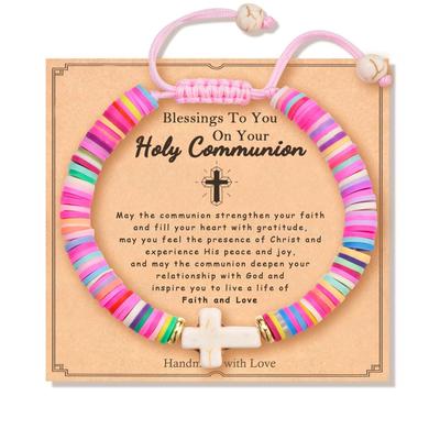 Pulsera de cerámica suave tejida a mano con forma de cruz de estilo bohemio y colorido, ideal como regalo para mujeres