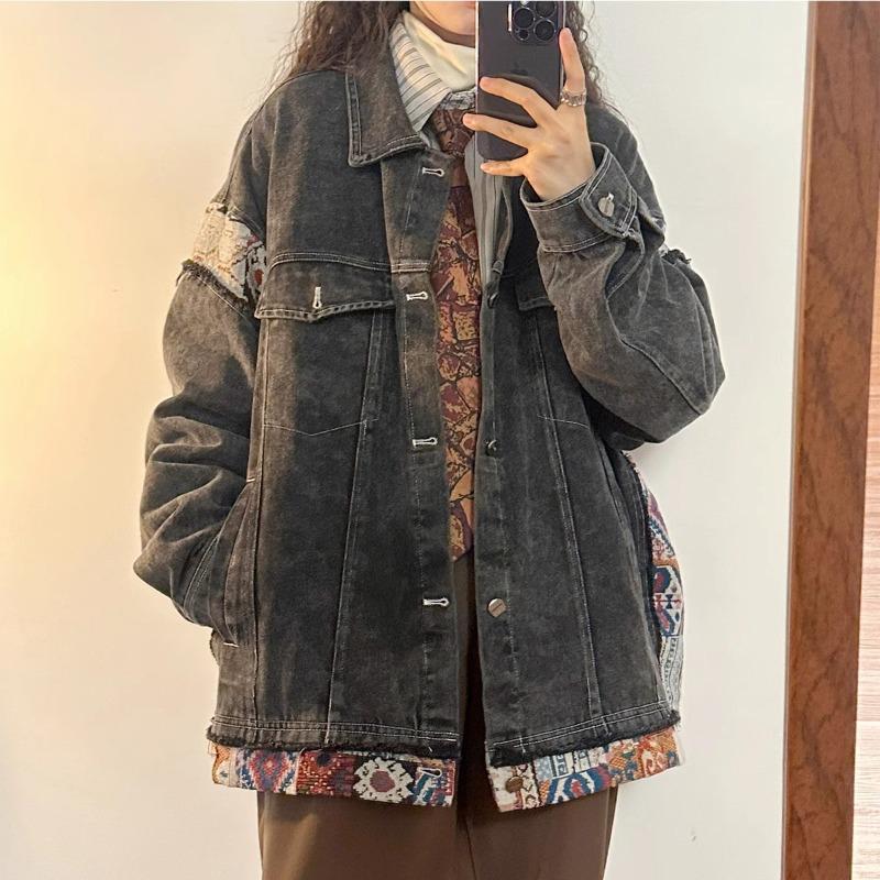 Unisex Retro Denim Motorcycle Jacket: Autumn/Winter Casual Trend, Loose Fit with Lapel
