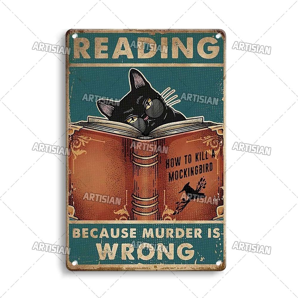 Artisian Reading Vintage Metal Sign Read Book Tin Plaque Girl Loves Books Classic Decorative Poster Wall Decor Garage Bar Pub